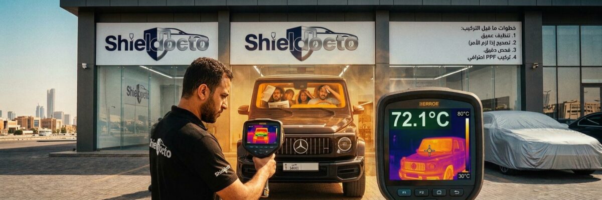 Thermal camera reading showing high cabin heat before window tint installation